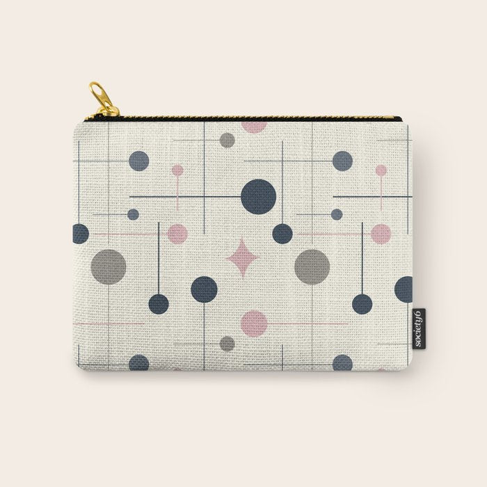 Mid Century Modern Abstract Retro Vintage Style Navy Blue, Blush Pink and Grey Carry All Pouch Gallery Image 1