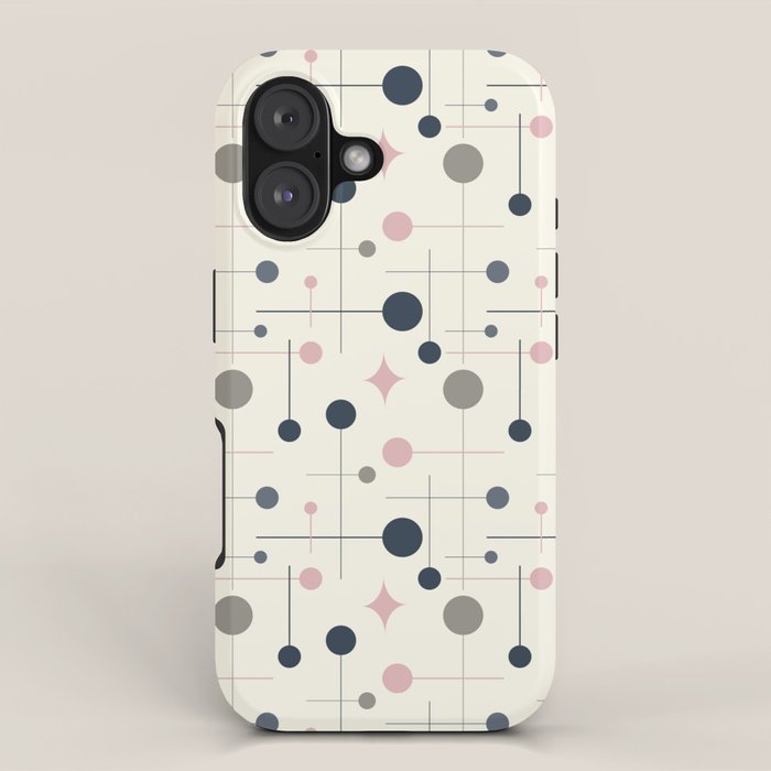 Mid Century Modern Abstract Retro Vintage Style Navy Blue, Blush Pink and Grey iPhone Case Gallery Image 1