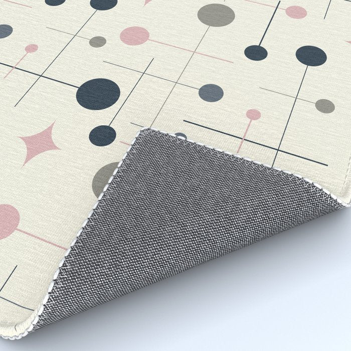 Mid Century Modern Abstract Retro Vintage Style Navy Blue, Blush Pink and Grey Rug Gallery Image 4