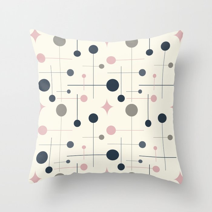 Mid Century Modern Abstract Retro Vintage Style Navy Blue, Blush Pink and Grey Throw Pillow Gallery Image 6