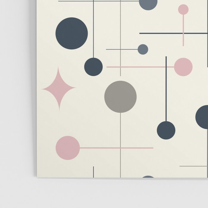 Mid Century Modern Abstract Retro Vintage Style Navy Blue, Blush Pink and Grey Poster Gallery Image 3