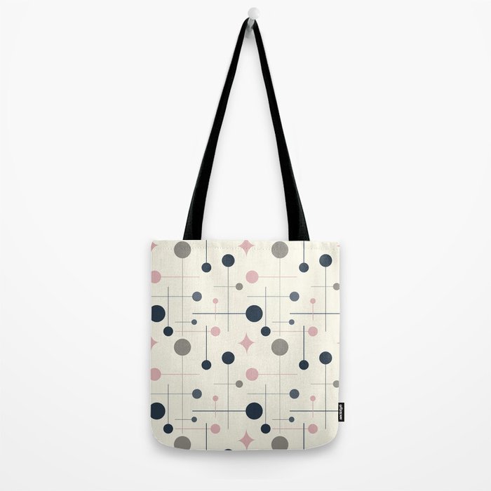 Mid Century Modern Abstract Retro Vintage Style Navy Blue, Blush Pink and Grey Tote Bag Gallery Image 2