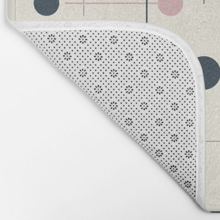 Mid Century Modern Abstract Retro Vintage Style Navy Blue, Blush Pink and Grey Bath Mat Gallery Image 2