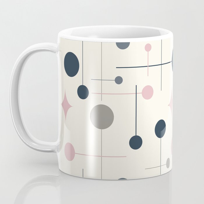 Mid Century Modern Abstract Retro Vintage Style Navy Blue, Blush Pink and Grey Coffee Mug Gallery Image 3
