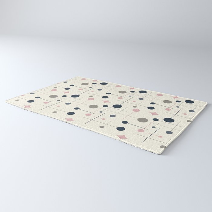 Mid Century Modern Abstract Retro Vintage Style Navy Blue, Blush Pink and Grey Rug Gallery Image 3