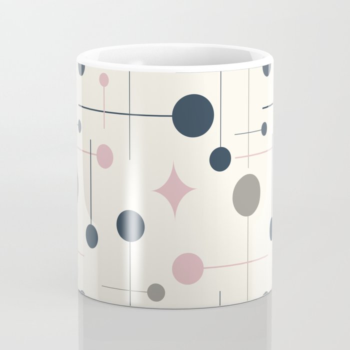 Mid Century Modern Abstract Retro Vintage Style Navy Blue, Blush Pink and Grey Coffee Mug Gallery Image 4
