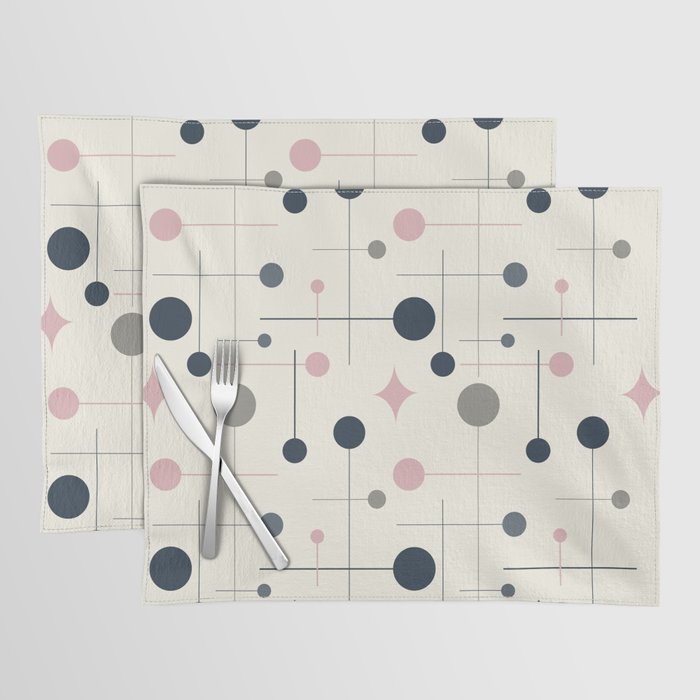 Mid Century Modern Abstract Retro Vintage Style Navy Blue, Blush Pink and Grey Placemat Gallery Image 1