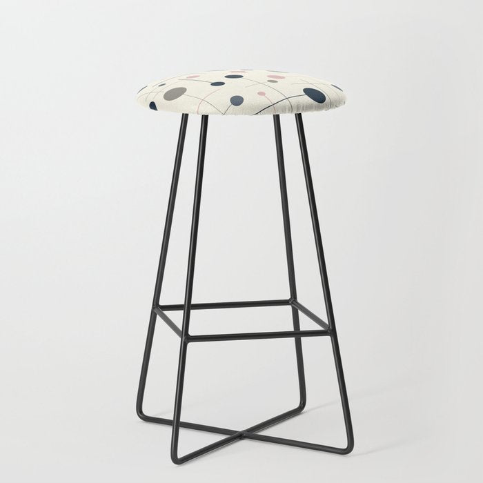 Mid Century Modern Abstract Retro Vintage Style Navy Blue, Blush Pink and Grey Stool Gallery Image 1