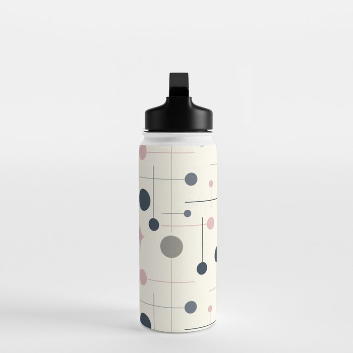Mid Century Modern Abstract Retro Vintage Style Navy Blue, Blush Pink and Grey Water Bottle Gallery Image 3