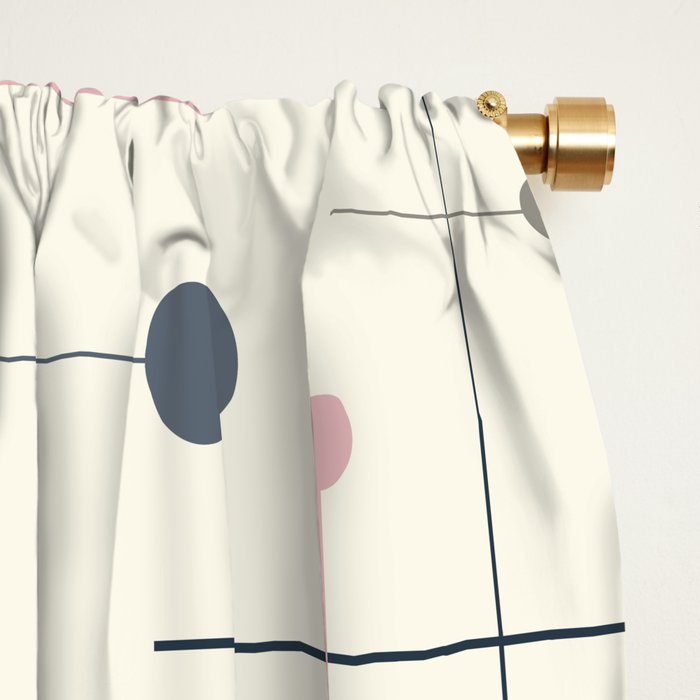 Mid Century Modern Abstract Retro Vintage Style Navy Blue, Blush Pink and Grey Window Curtain Gallery Image 2