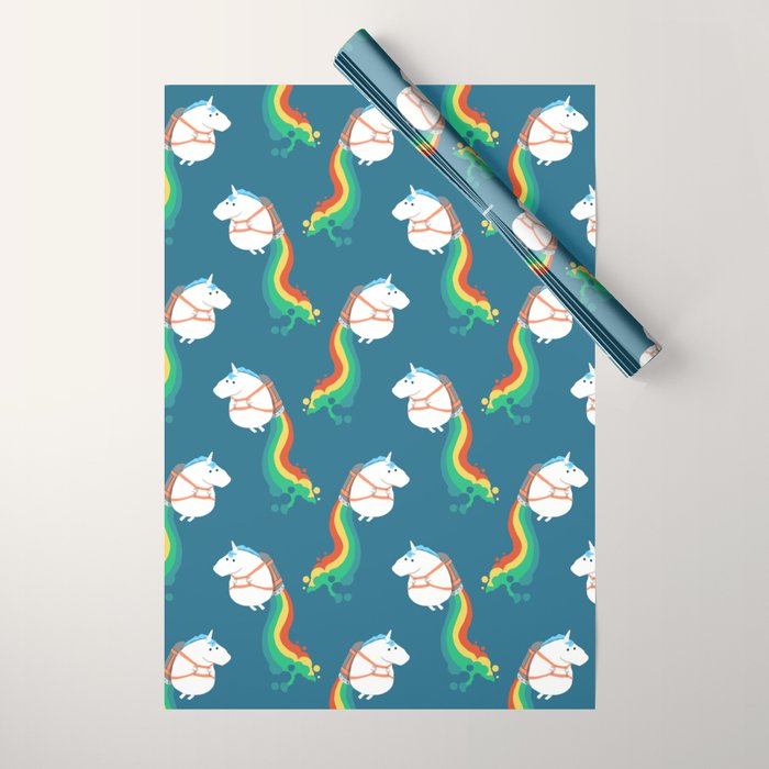 Fat Unicorn on Rainbow Jetpack Wrapping Paper Gallery Image 1