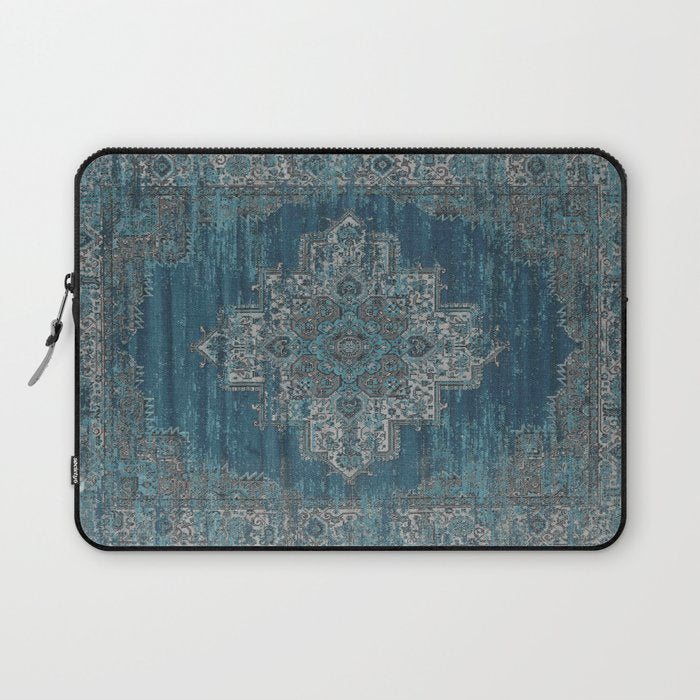 blue oriental vintage rug Laptop Sleeve Gallery Image 1