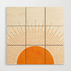 Orange Sunburst Boho Midcentury Wood Wall Art Gallery Image 1