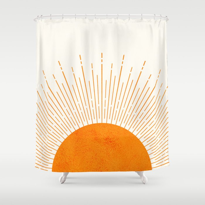 Orange Sunburst Boho Midcentury Shower Curtain Gallery Image 1