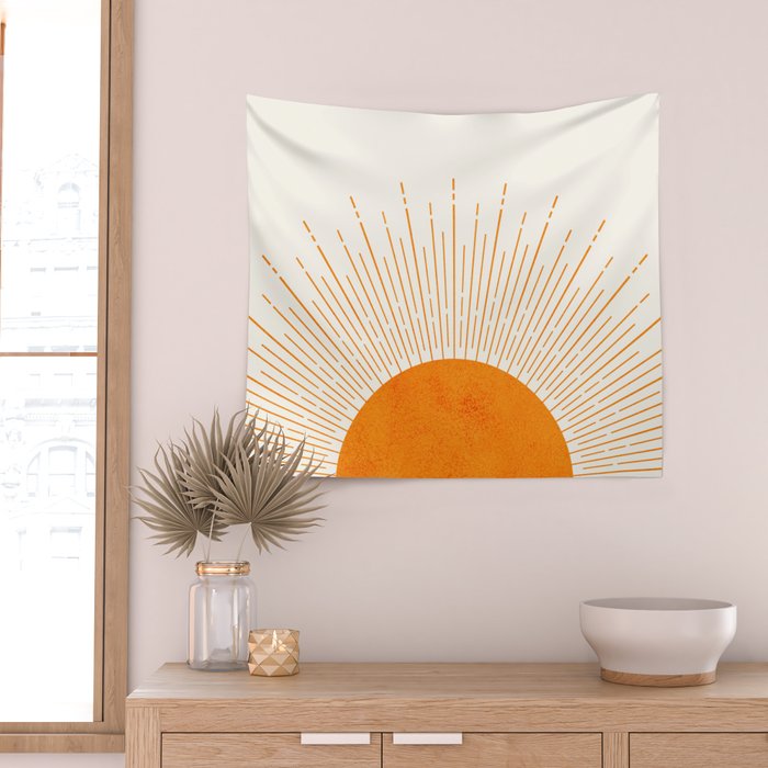 Orange Sunburst Boho Midcentury Wall Tapestry Gallery Image 2