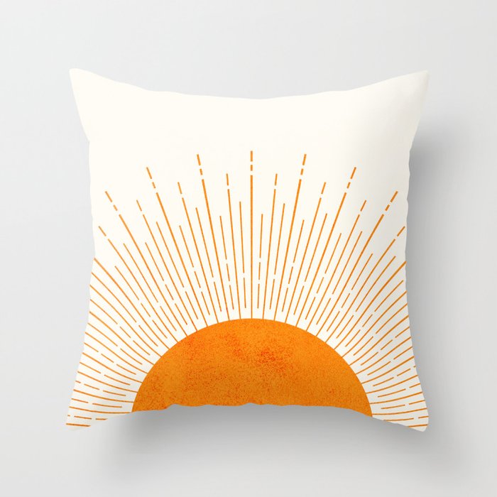 Orange Sunburst Boho Midcentury Throw Pillow Gallery Image 1
