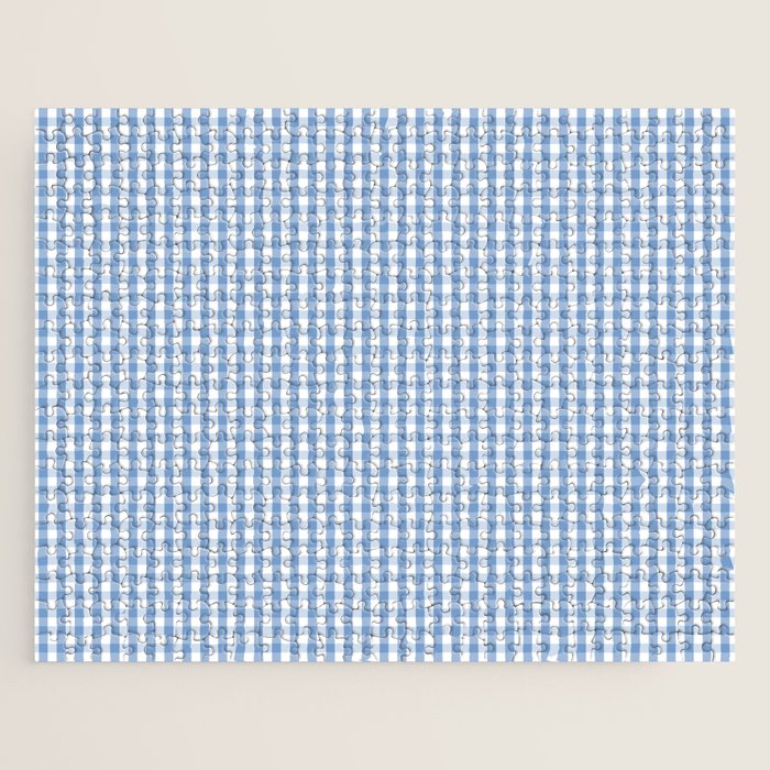 Classic Pale Blue Pastel Gingham Check Jigsaw Puzzle Gallery Image 1
