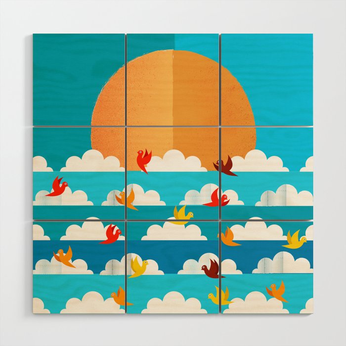 Birds Flying High In The Sky Wood Wall Art Gallery Image 1