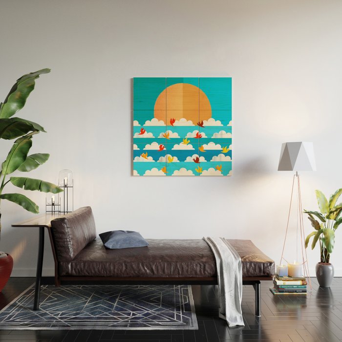 Birds Flying High In The Sky Wood Wall Art Gallery Image 2