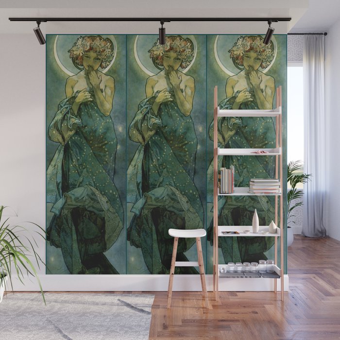 Alphonse Mucha "The Moon and the Stars Series: The Moon" Wall Mural Gallery Image 1