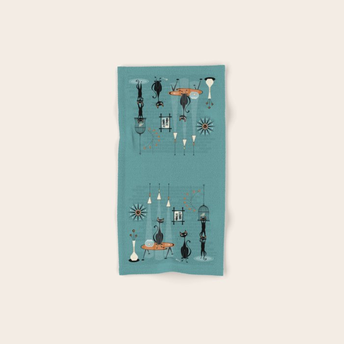 Mid Century Kitty Mishchief - w/ Orange ©studioxtine Bath Towel Gallery Image 1