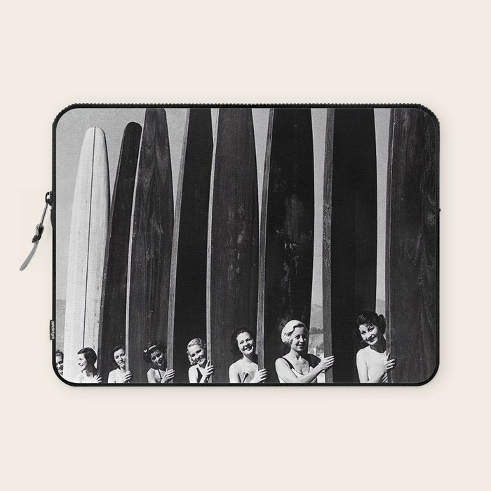 Surfers, Vintage Black and White Art Laptop Sleeve Gallery Image 1