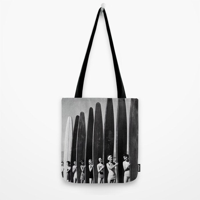 Surfers, Vintage Black and White Art Tote Bag Gallery Image 2