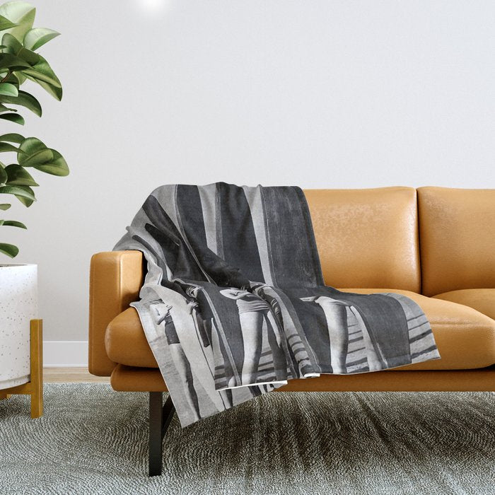 Surfers, Vintage Black and White Art Throw Blanket Gallery Image 1