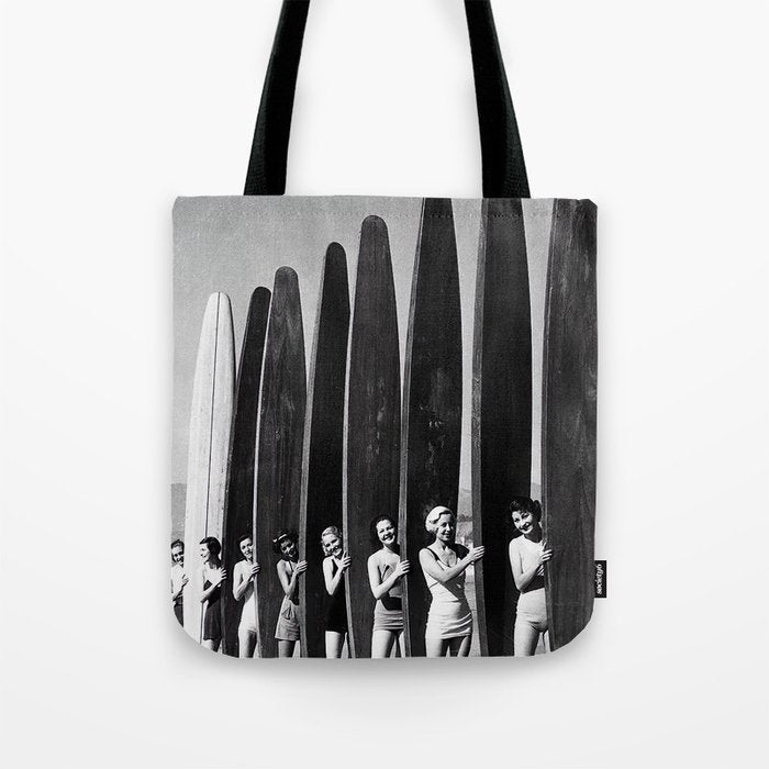 Surfers, Vintage Black and White Art Tote Bag Gallery Image 1