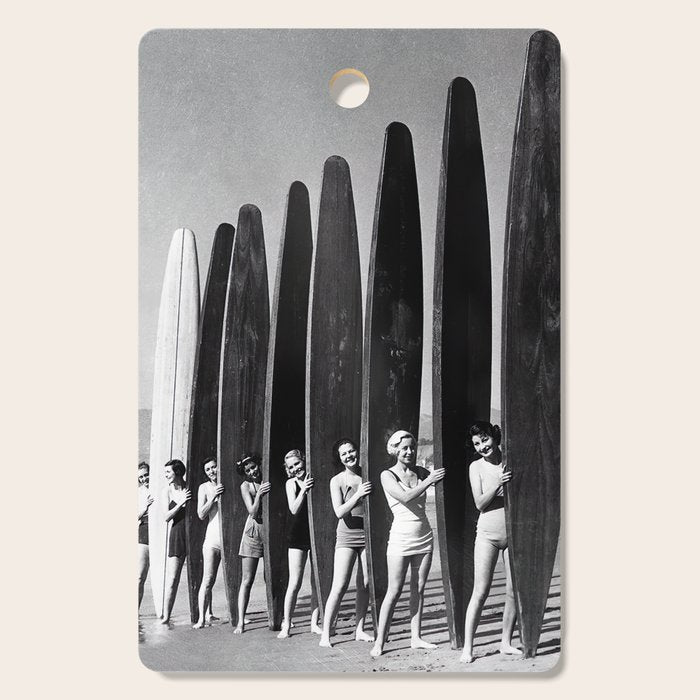 Surfers, Vintage Black and White Art Cutting Board Gallery Image 1