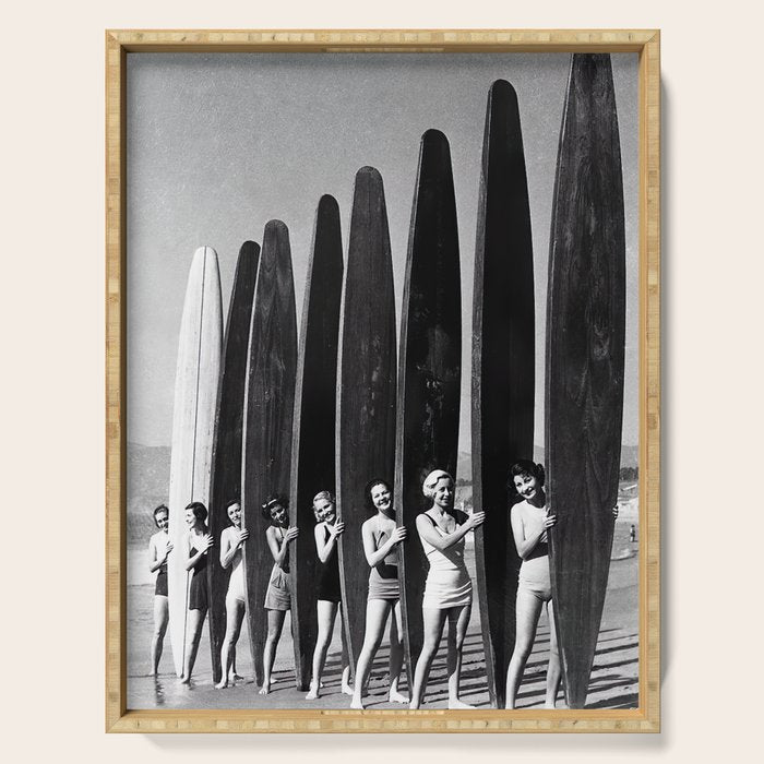 Surfers, Vintage Black and White Art Serving Tray Gallery Image 1