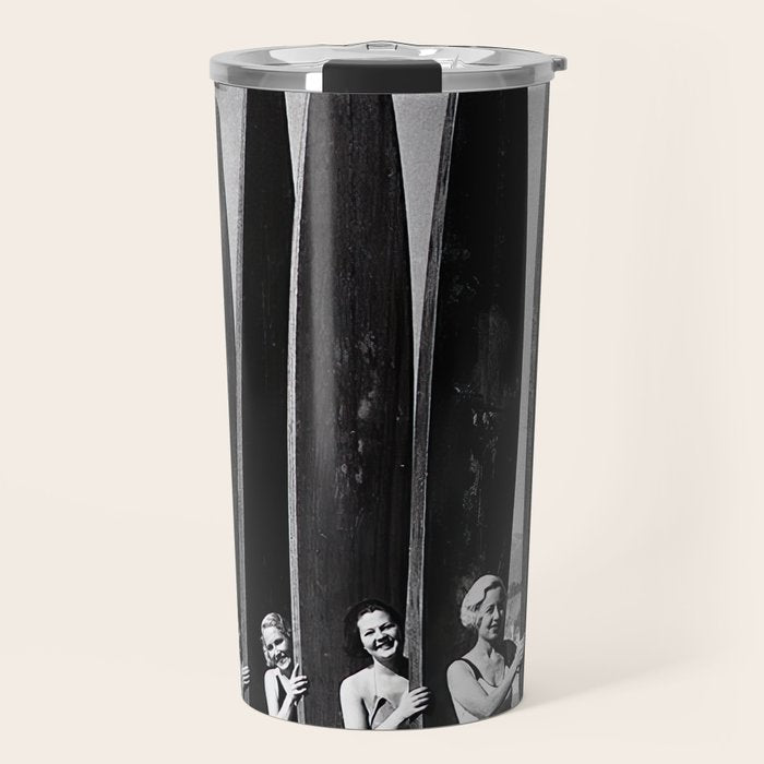 Surfers, Vintage Black and White Art Travel Mug Gallery Image 1