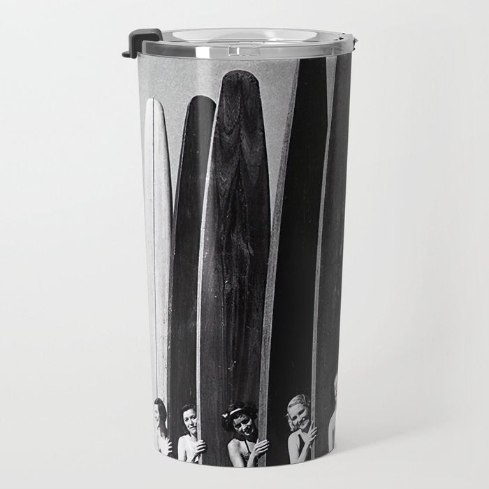 Surfers, Vintage Black and White Art Travel Mug Gallery Image 3