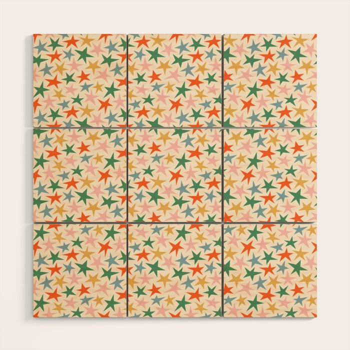 Retro christmas star shape art pattern Wood Wall Art Gallery Image 1