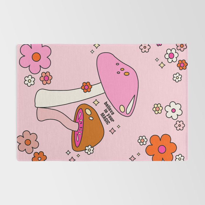 Colorful Mushrooms And Flowers In Pink Rug Gallery Image 2