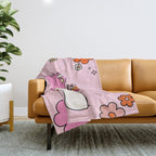 Colorful Mushrooms And Flowers In Pink Throw Blanket Gallery Image 1
