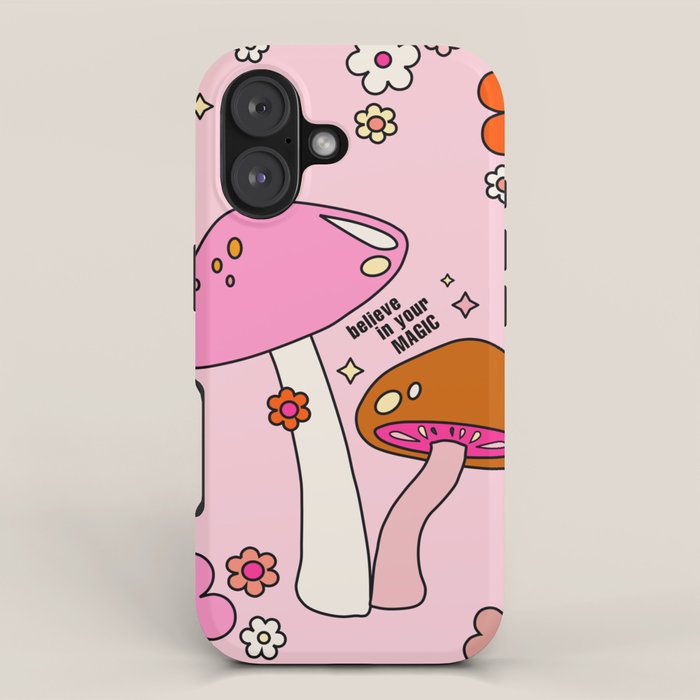 Colorful Mushrooms And Flowers In Pink iPhone Case Gallery Image 1