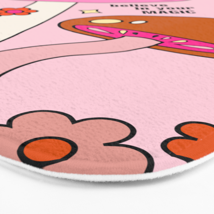 Colorful Mushrooms And Flowers In Pink Bath Mat Gallery Image 3