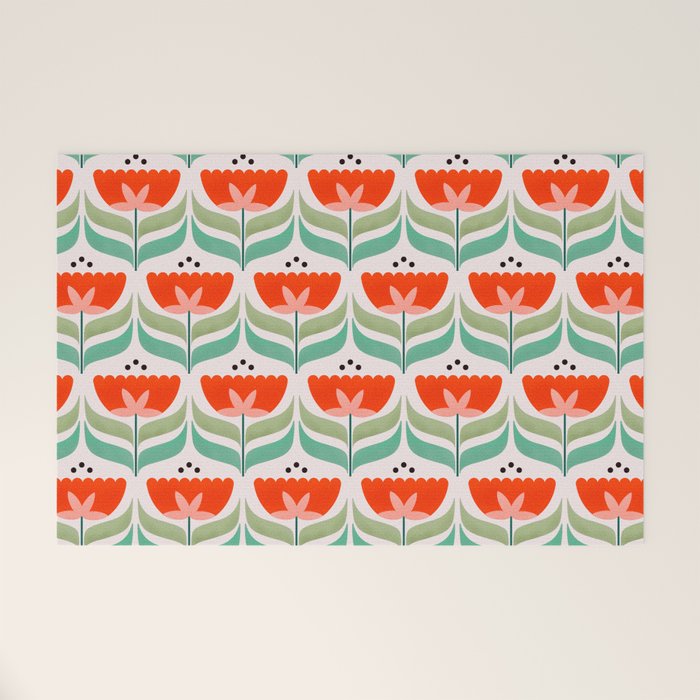 Retro Tulips Pattern Welcome Mat Gallery Image 1