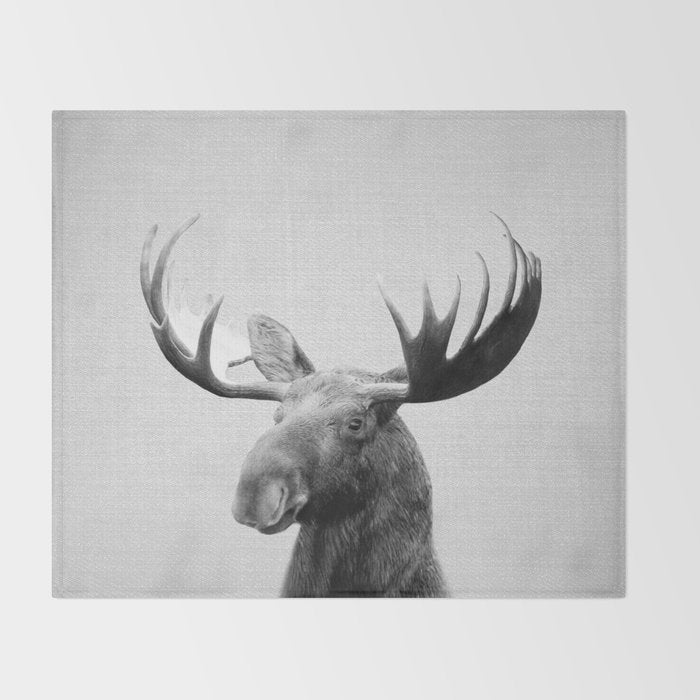 Moose - Black & White Throw Blanket Gallery Image 2