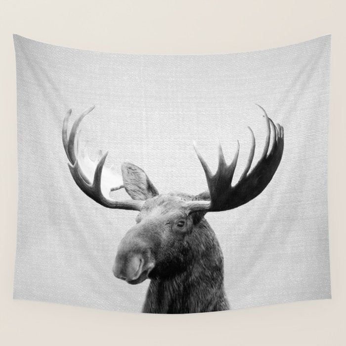 Moose - Black & White Wall Tapestry Gallery Image 1