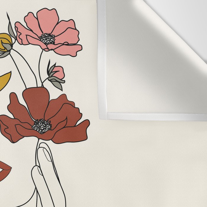 Colorful Thoughts Minimal Line Art Woman with Flowers Wall Tapestry Gallery Image 3