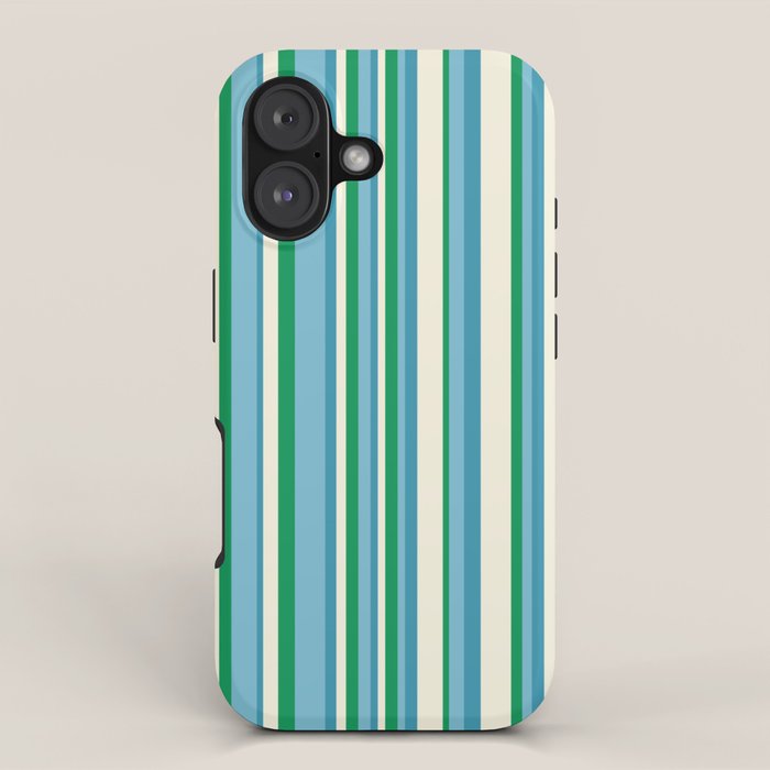 Classic Stripes XXVII - Beachy Blue and Green iPhone Case Gallery Image 1