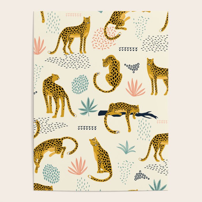 Abstract jaguar leopard memphis cute pattern Poster Gallery Image 1