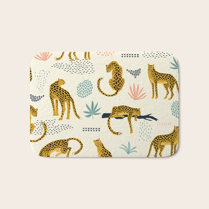 Abstract jaguar leopard memphis cute pattern Bath Mat Gallery Image 1