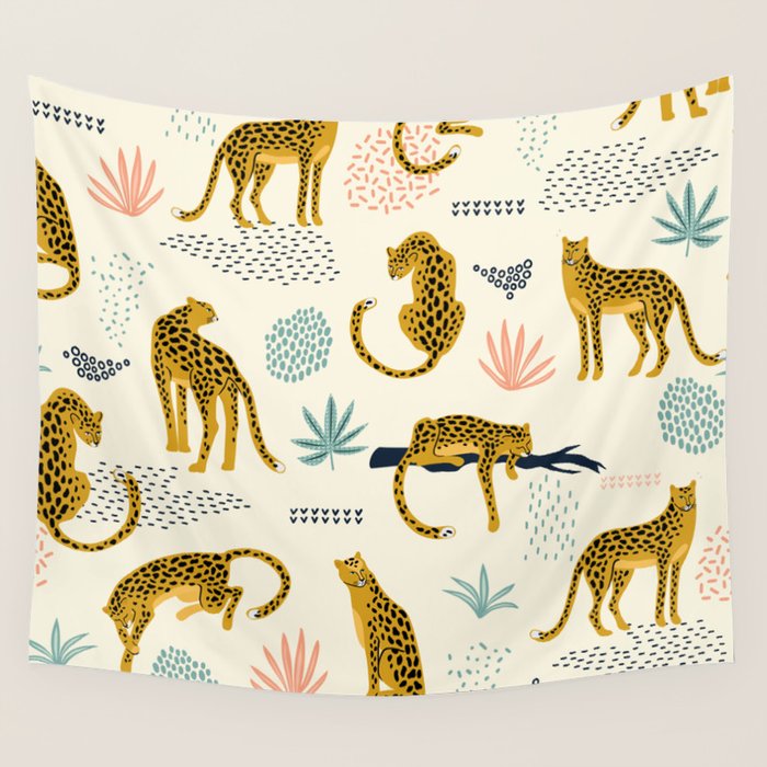 Abstract jaguar leopard memphis cute pattern Wall Tapestry Gallery Image 1