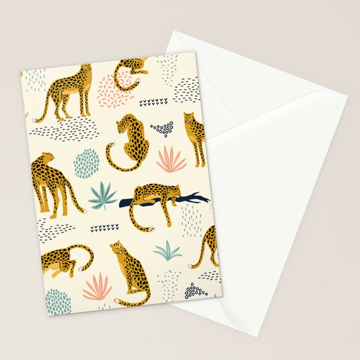 Abstract jaguar leopard memphis cute pattern Stationery Card Gallery Image 2