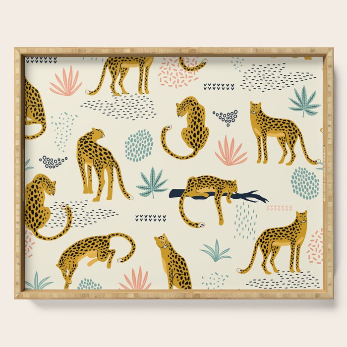 Abstract jaguar leopard memphis cute pattern Serving Tray Gallery Image 1