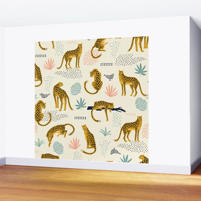 Abstract jaguar leopard memphis cute pattern Wall Mural Gallery Image 2