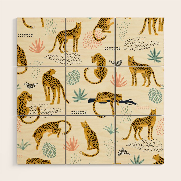 Abstract jaguar leopard memphis cute pattern Wood Wall Art Gallery Image 1